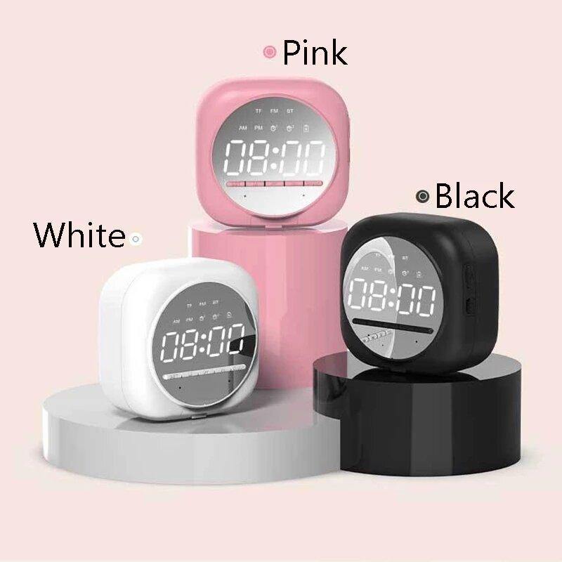 Wireless USB bluetooth 5.0 LED Mirror Alarm Clock Speaker TF FM Radio Clock Digital Snooze Table Clock Wake Up Phone Holder Electronic Large Time Display Home Decoran Clock