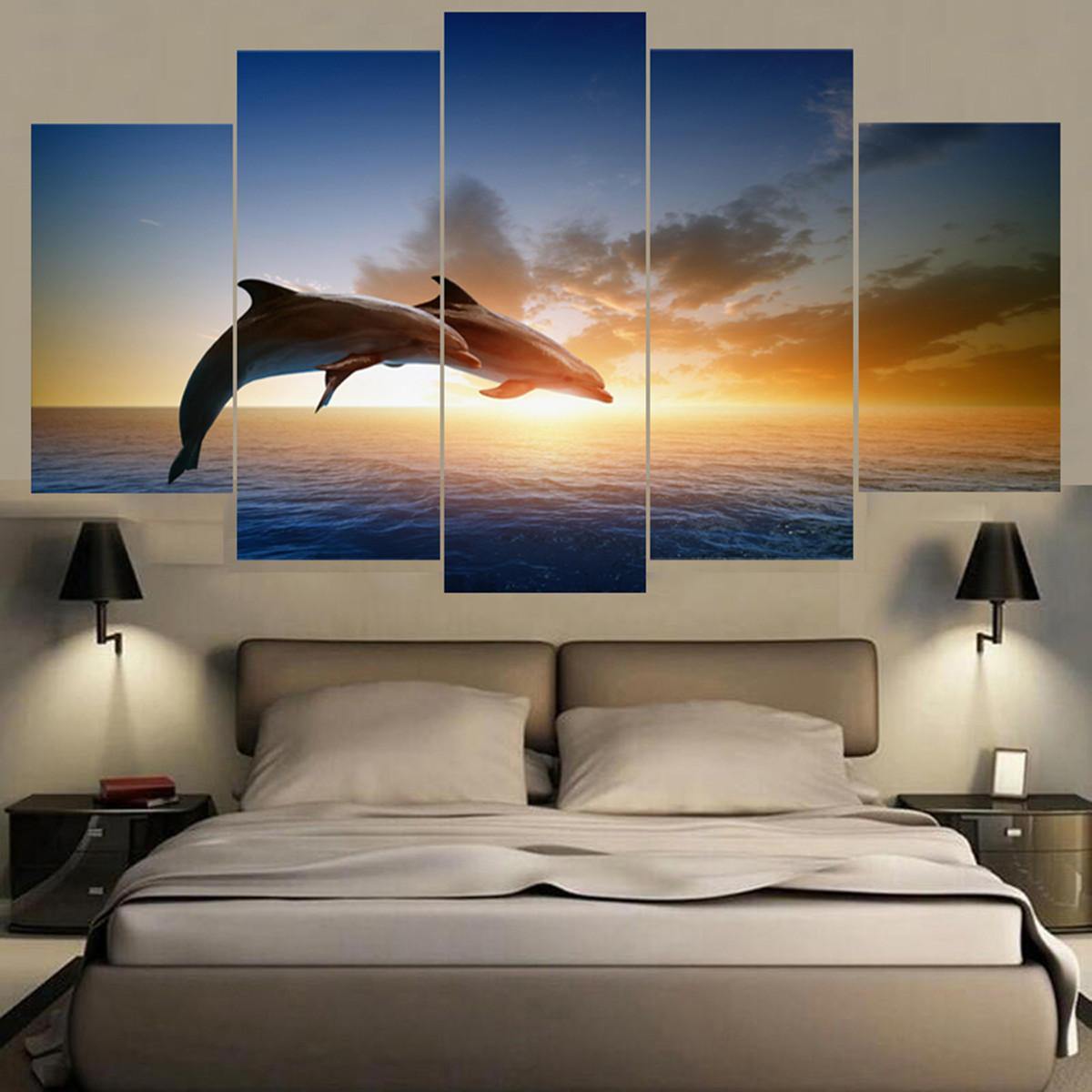 Dolphin Sunset Canvas Print Paintings Poster Wall Art Picture Home Decor Unframed