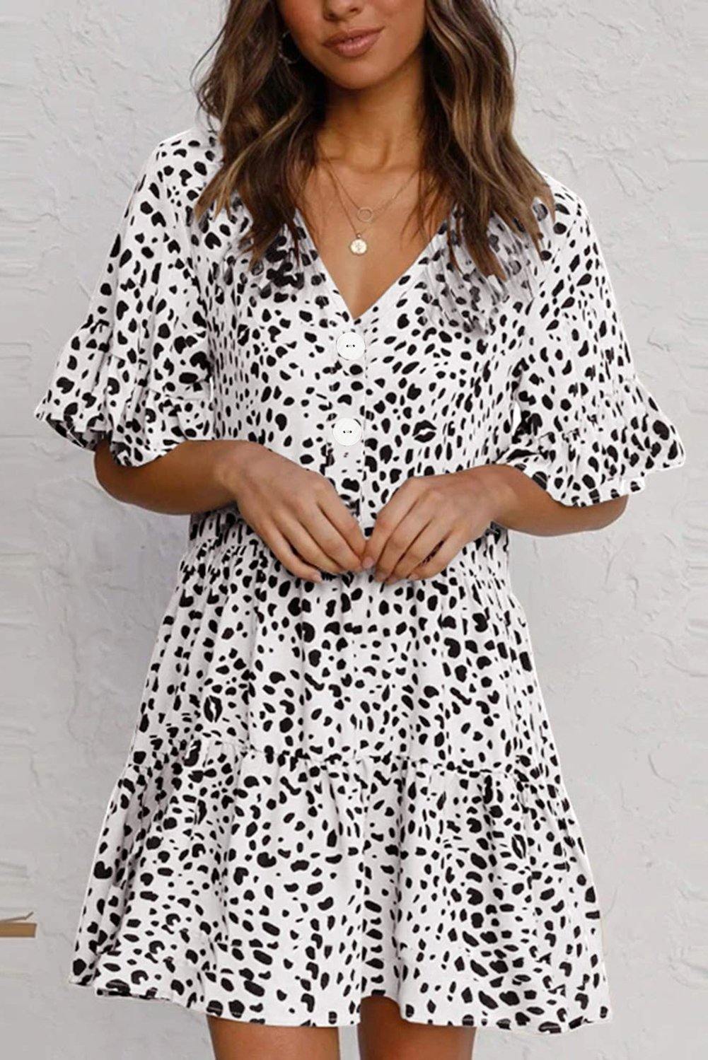 Leopard Ruffled Dress with Buttons