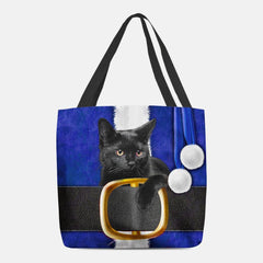 Las mujeres se sintieron lindo festivo 3D dibujos animados Navidad gato negro patrón bolso de hombro bolso de mano 