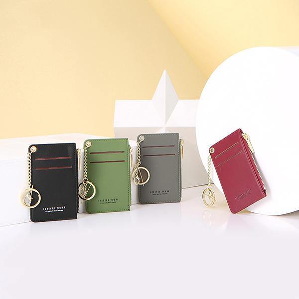 Women Faux Leather Card Holder Small Coin Bag Purse Key Chain