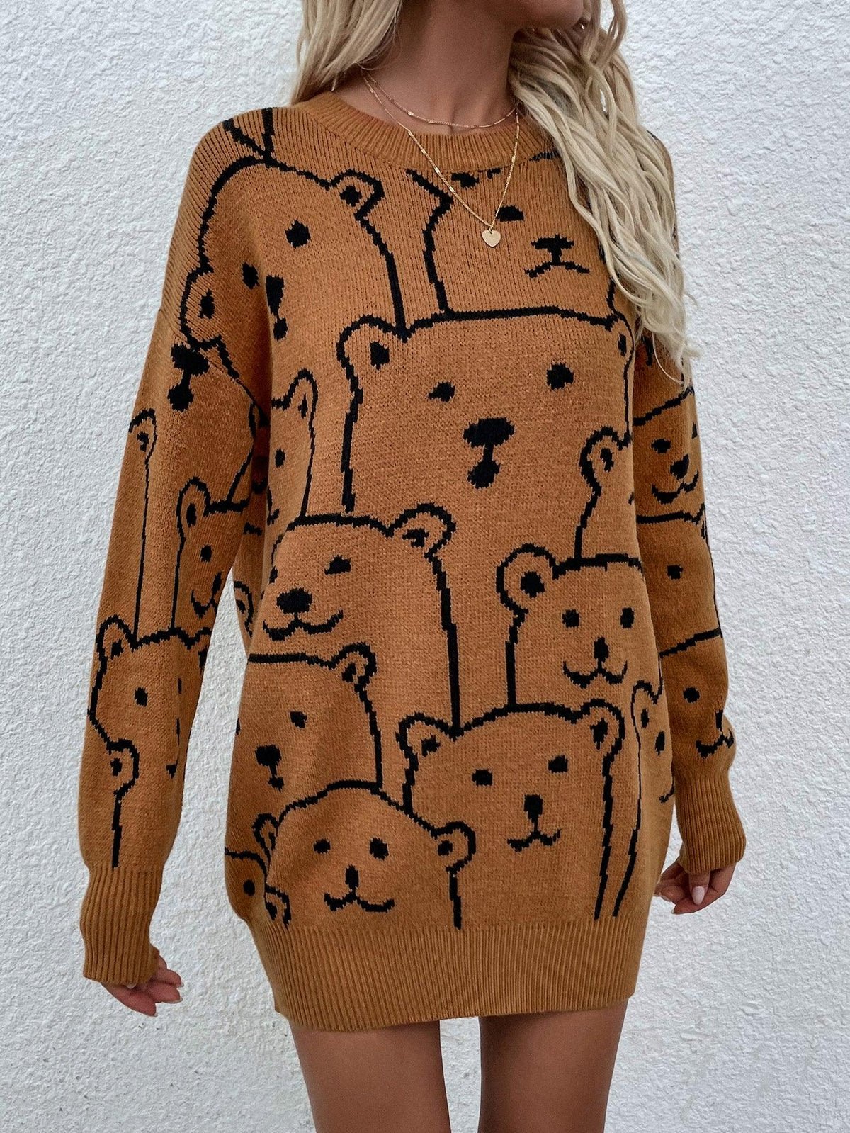 Bear Print Sweater Dress