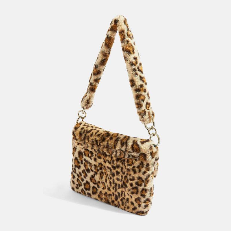 Bolso de hombro cálido suave con estampado de leopardo informal a la moda para mujer 