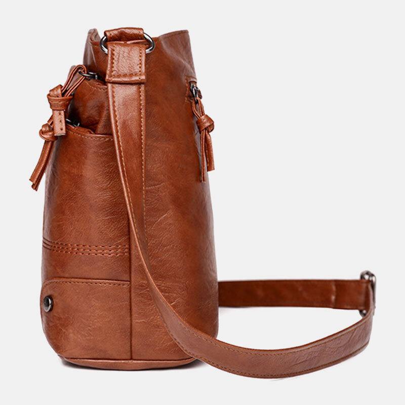 Women PU Leather Large Capacity Retro 6.3 Inch Multi-pocket Phone Bag Soft Crossbody Bags Shoulder Bag