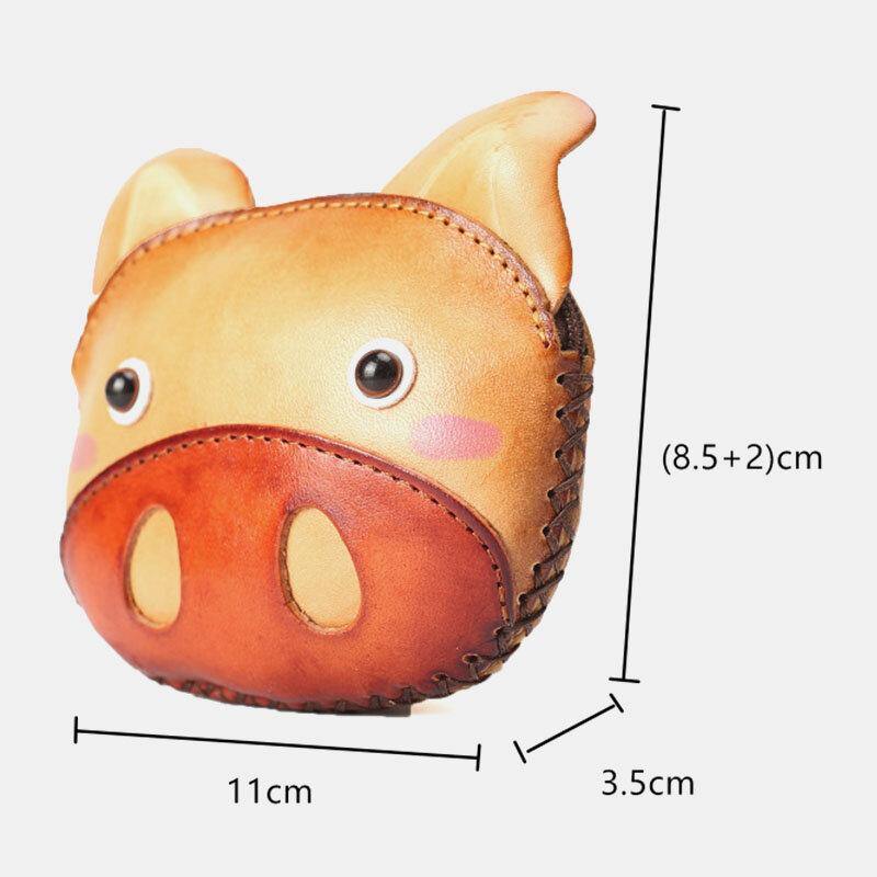 Unisex Genuine Leather Casual Cute Outdoor Cartoon Animal Pig Shape Small Coin Bag Wallet