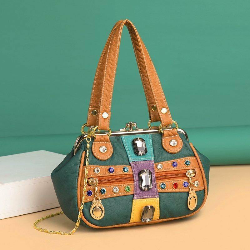 Bolso de hombro con cadenas y remaches de calavera a prueba de agua de cuero PU para mujer, bolso cruzado 