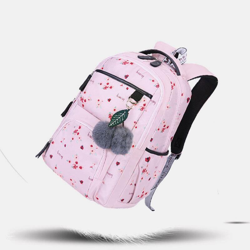 Women Fluffy Ball Print Anti-theft Multifunction Laptop Bag Backpack