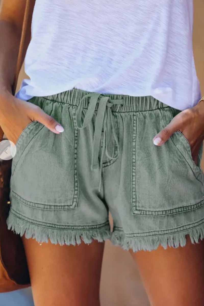 Adjustable Tassel Thin Denim Shorts