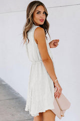 Split Neck Pom Pom Textured Flowy Dress