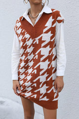 Large Scale Houndstooth Sweater Vest Dress