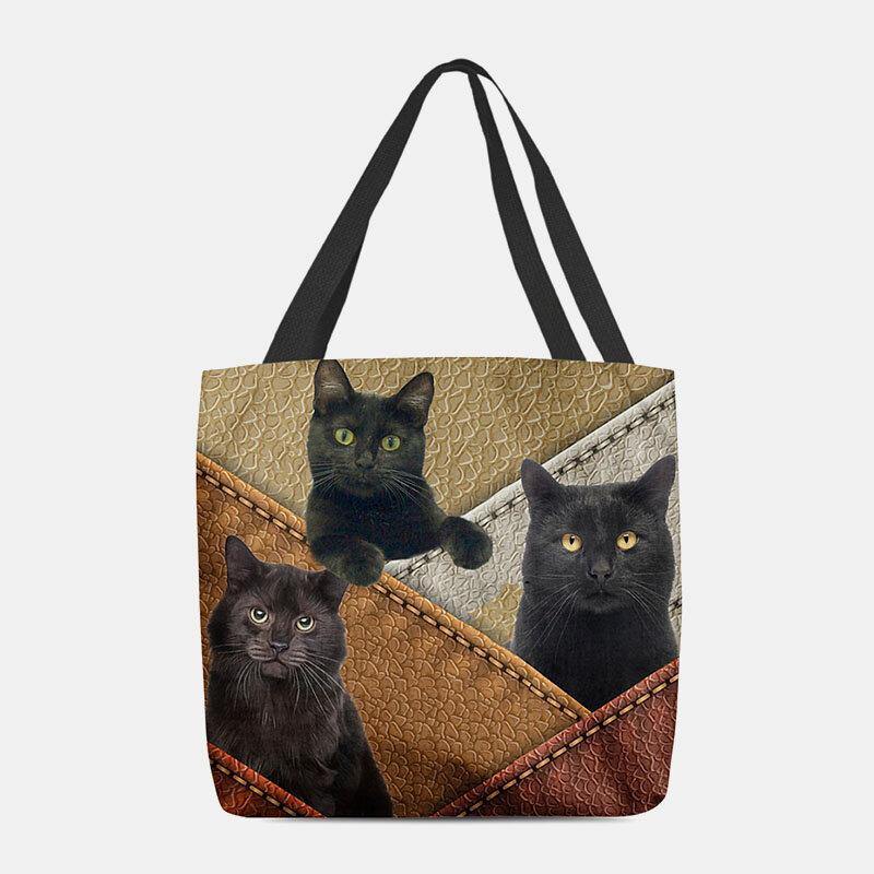 Bolso de hombro con estampado de gatos de fieltro para mujer 