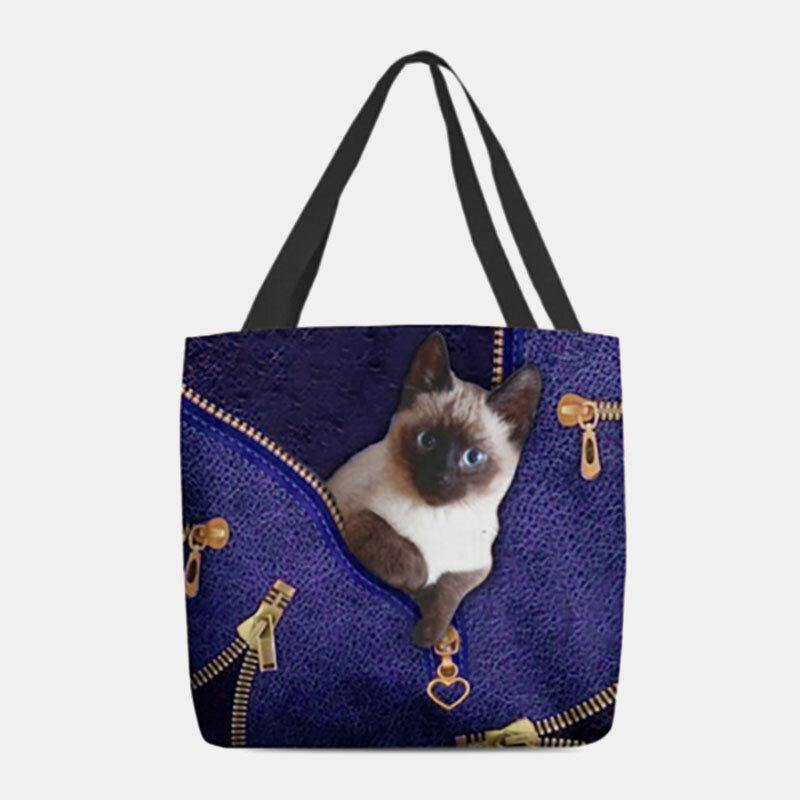 Frauen Leinwand niedlich 3D dreidimensionale Katze Muster lässig Umhängetasche Handtasche Tote 