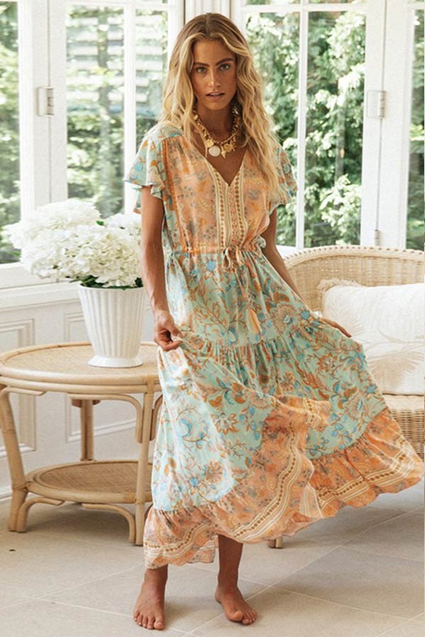 Einreihiges Maxikleid im modischen Bohemian-Stil 