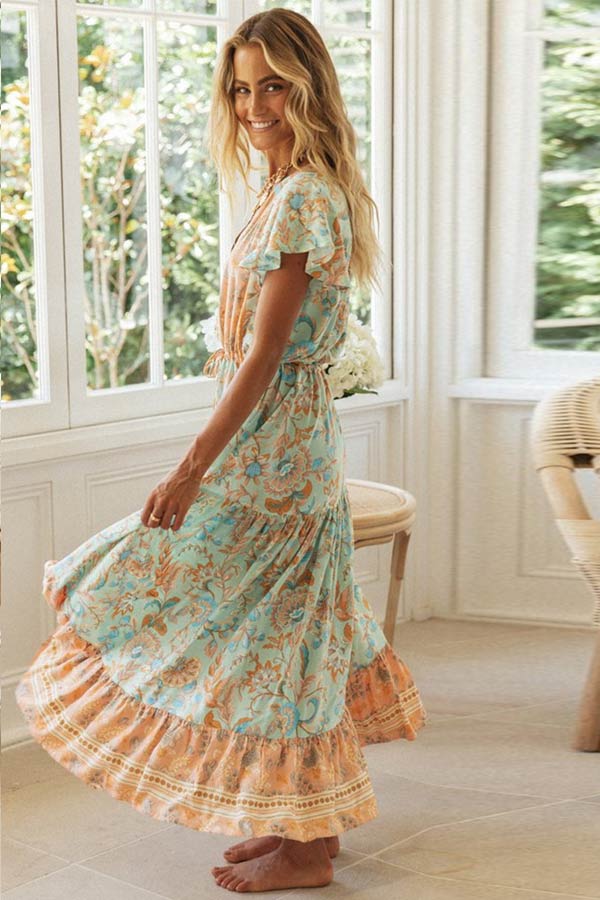 Einreihiges Maxikleid im modischen Bohemian-Stil 