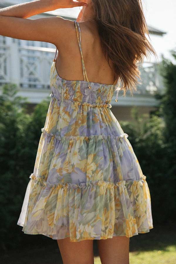 Fashion Lovely Print Sling Chiffon Dress