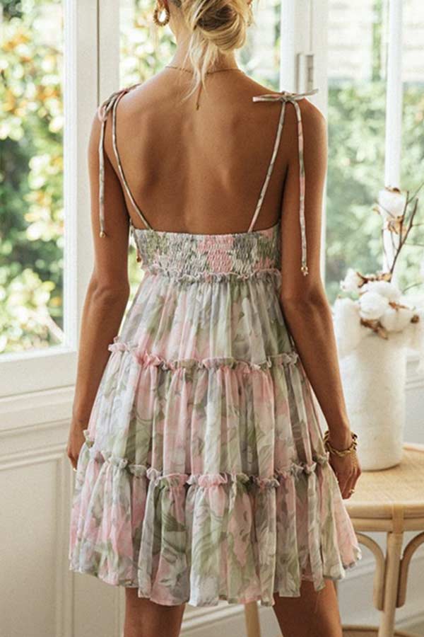 Fashion Lovely Print Sling Chiffon Dress