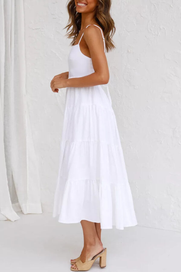 Fashion Plain Fold Strap Sling Dress