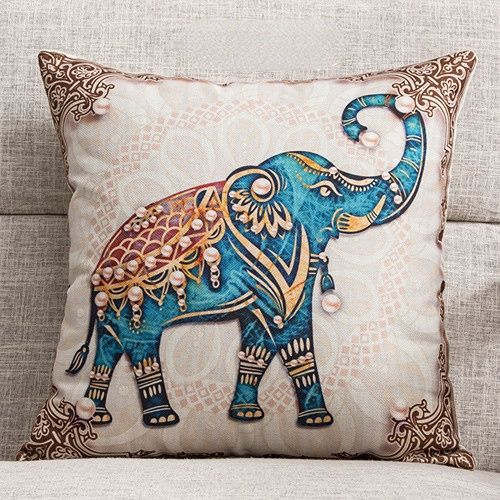 Retro Nostalgic National Style Pillow Sofa Cushion Cover National Style Abstract Elephant Bedroom Cartoon Pillowcase Cover