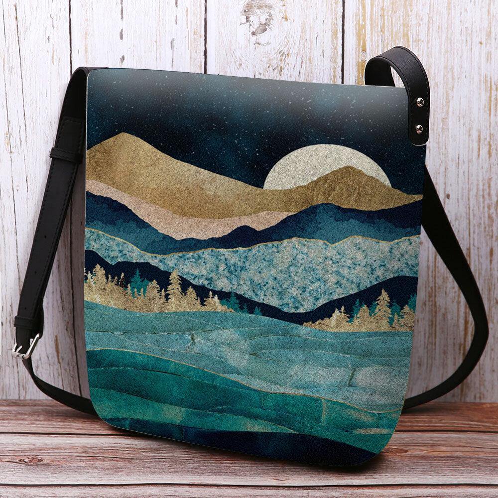 Bolso bandolera con estampado de paisaje en las copas de los árboles de montaña de fieltro para mujer Bolso bandolera 