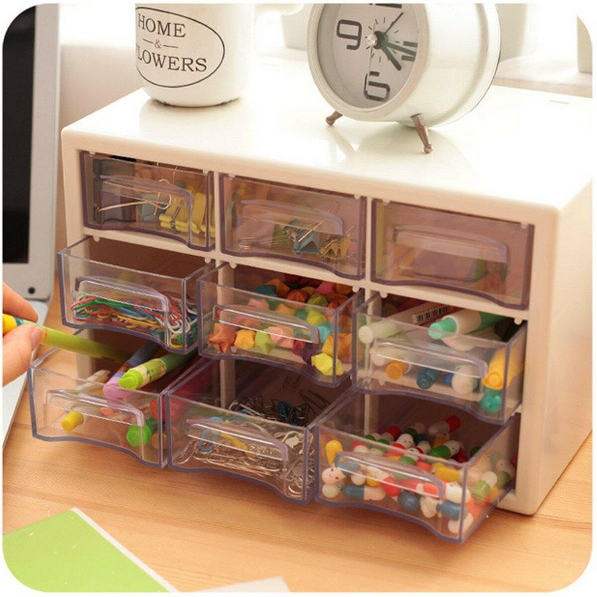 Plastic 9 Lattice Portable Mini Debris Cabinets Amall Drawer Jewelry Storage Box