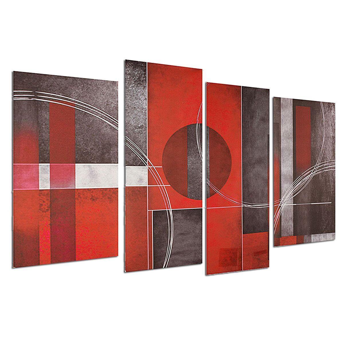 4pcs Abstract Art Red&Black Wall Oil Paintings Canvas Pictures Modern Home Decor