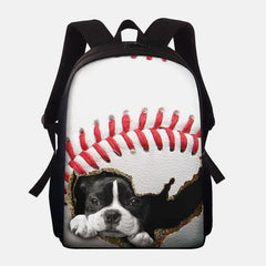 Unisex-Dacron-Rucksack mit großem Fassungsvermögen, Katze und Hund im Baseball-Fußball-Muster, bedruckt, Schultasche 