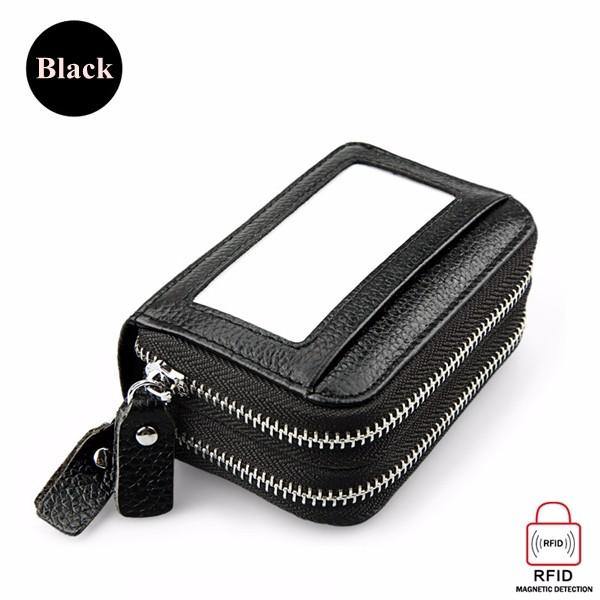 Genuine Leather RFID Double Zipper 11 Card Holder Coin Bag