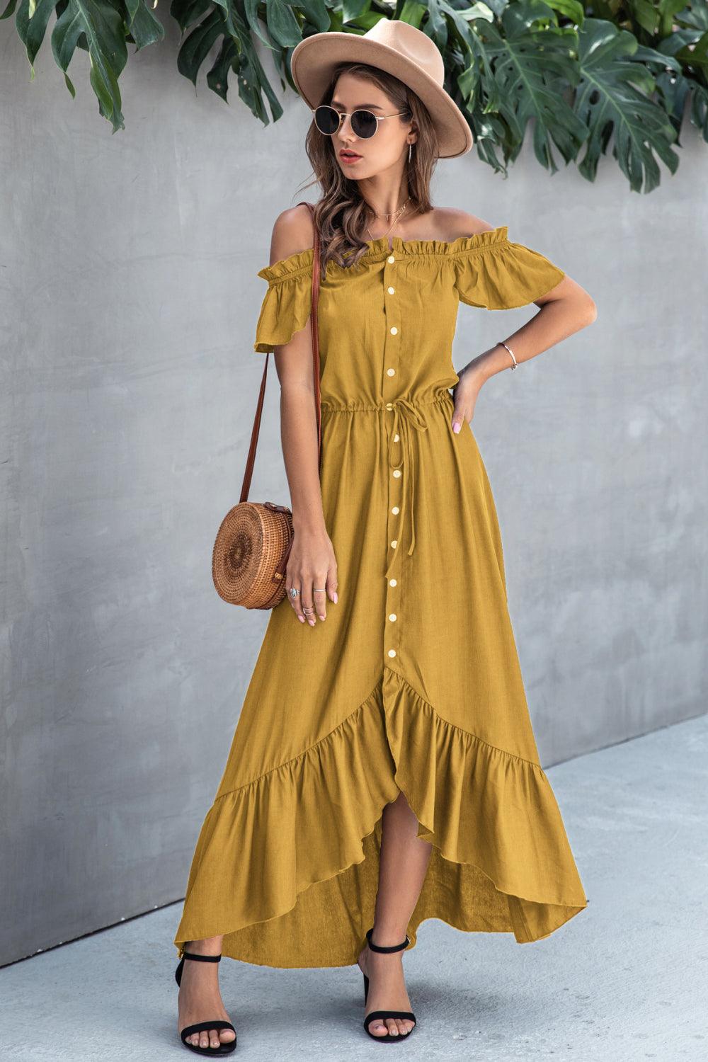 Off Shoulder Ruffle Hem Dress