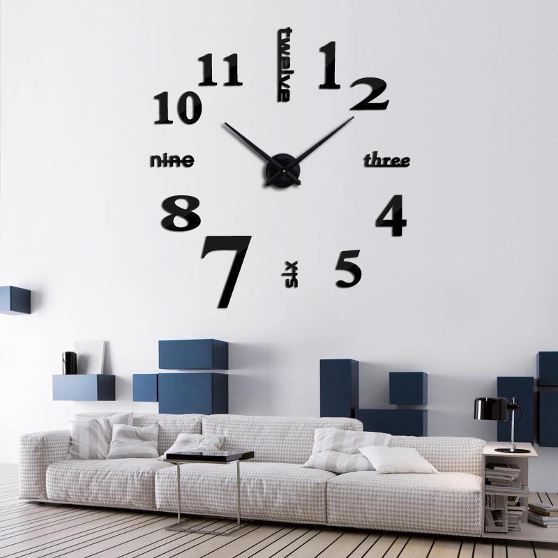 New 3D DIY Mirror Surface Wall Clocks Living Meeting Room Decorative Wall Watches