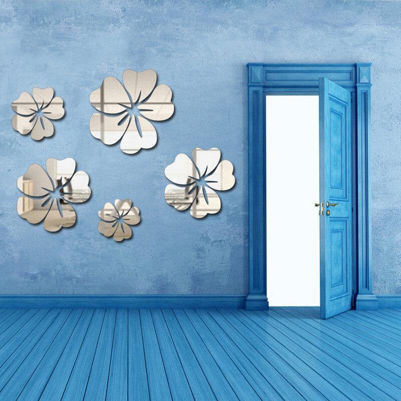 5Pcs Flower Pattern Mirror Sticker Home Decor 3D Decal Art DIY Mural Decal For Living Room Decoration PVC Self Adhesive Poster