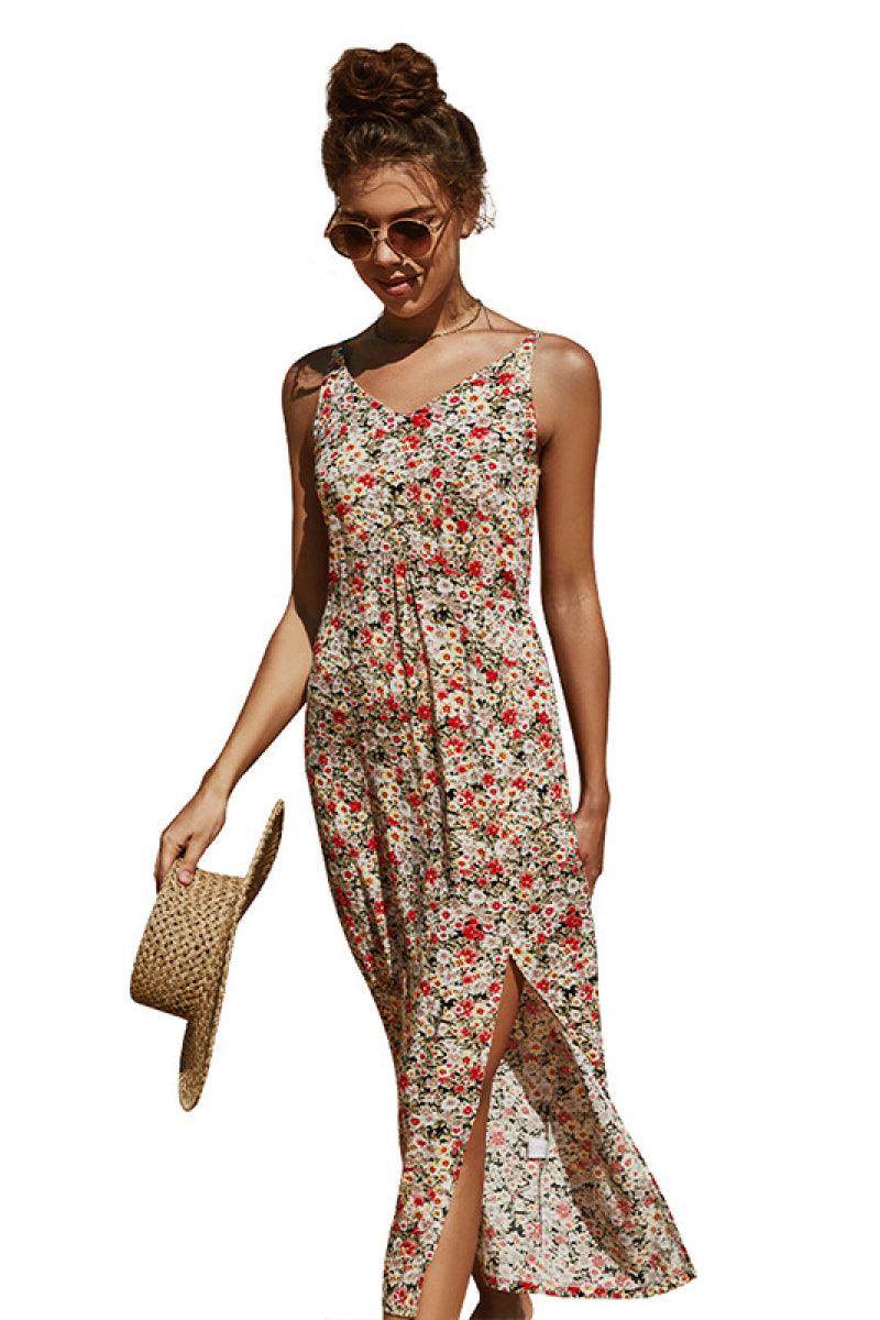 Floral Sleeveless V-Neck Midi Dress