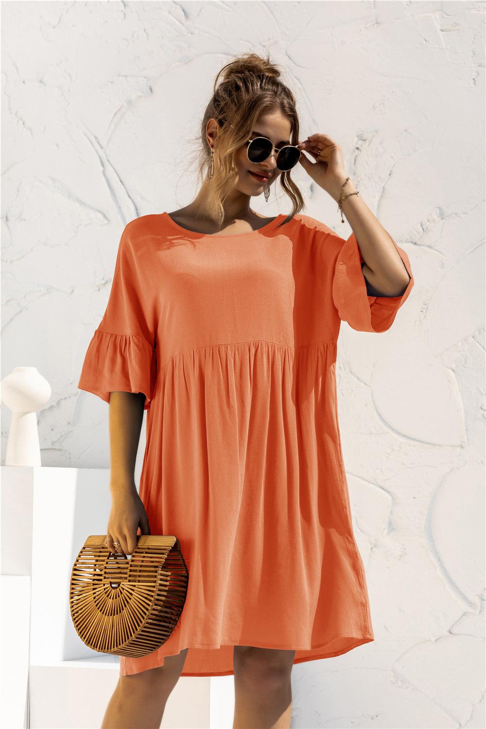 Ruffle Cuff Smock Dress