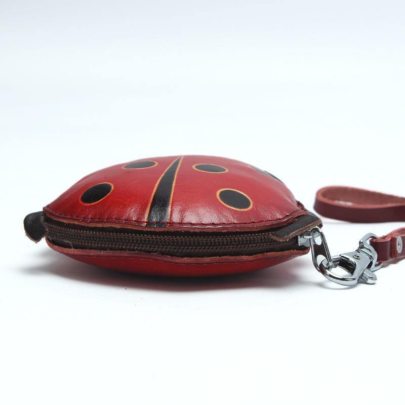 Women Genuine Leather Ladybug Pattem Mini Coins Bag Card Holder Coin Purse