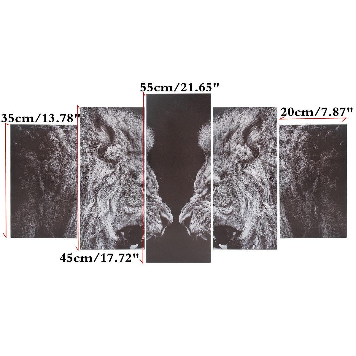 5 Stück Schwarz-Weiß-Löwe-Leinwanddruck, Kunstgemälde, Wandbild, Heimdekoration, gerahmte Dekorationen 