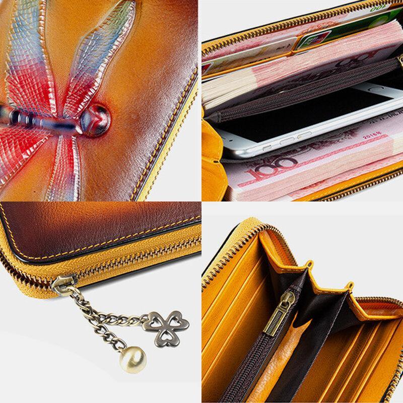 Damen Echtleder Tiermuster Vintage RFID Anti-Diebstahl Multi-Slot Handytasche Clutch Geldbörse Kartenhalter Geldbörse 