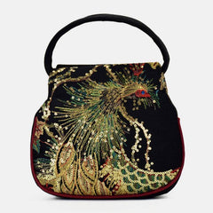 Women Canvas Ethnic Style Embroidery Peacock Pattern Casual Elegant Mini Ladies Handbag