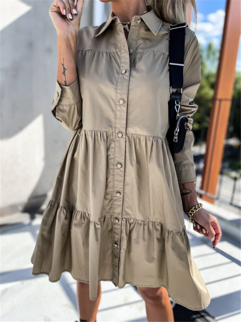 Women's Solid Color Loose Temperament Shirt Dress