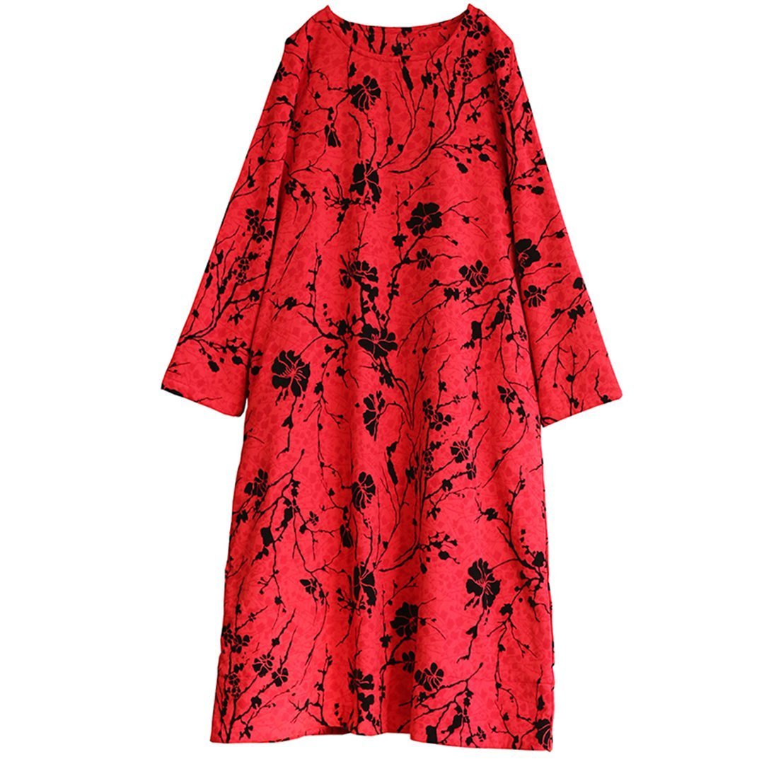 Fleece-Kleid im Ethno-Stil mit Blumenmuster