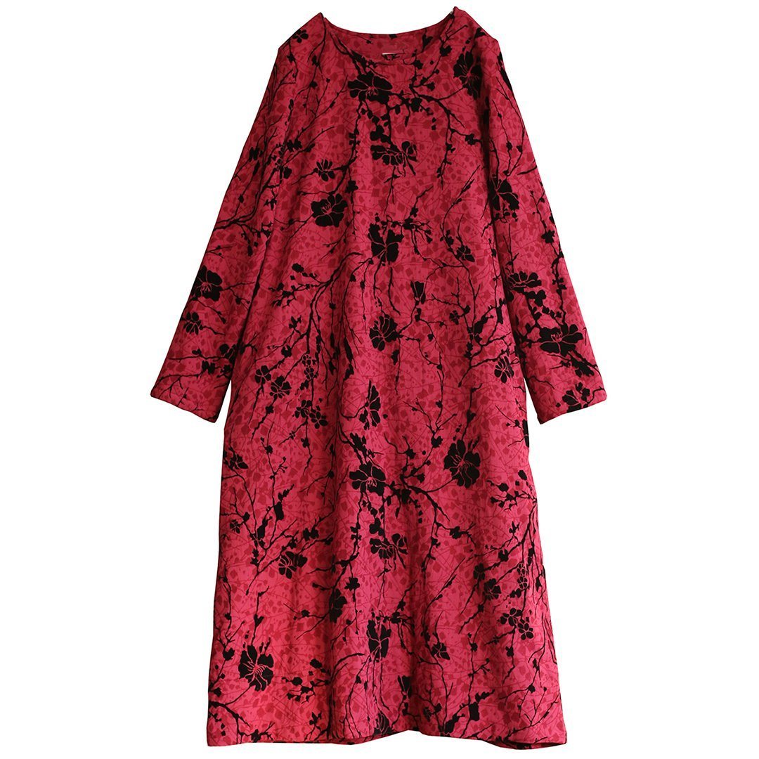 Fleece-Kleid im Ethno-Stil mit Blumenmuster