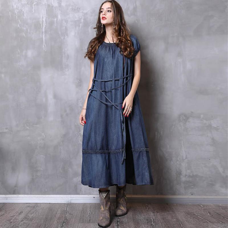 Gathered Loose Solid Short Sleeve Dress With Belt