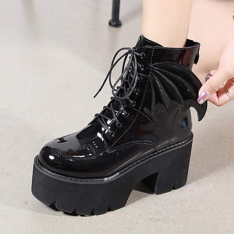 Black Gothic Punk Wing Platform Boots