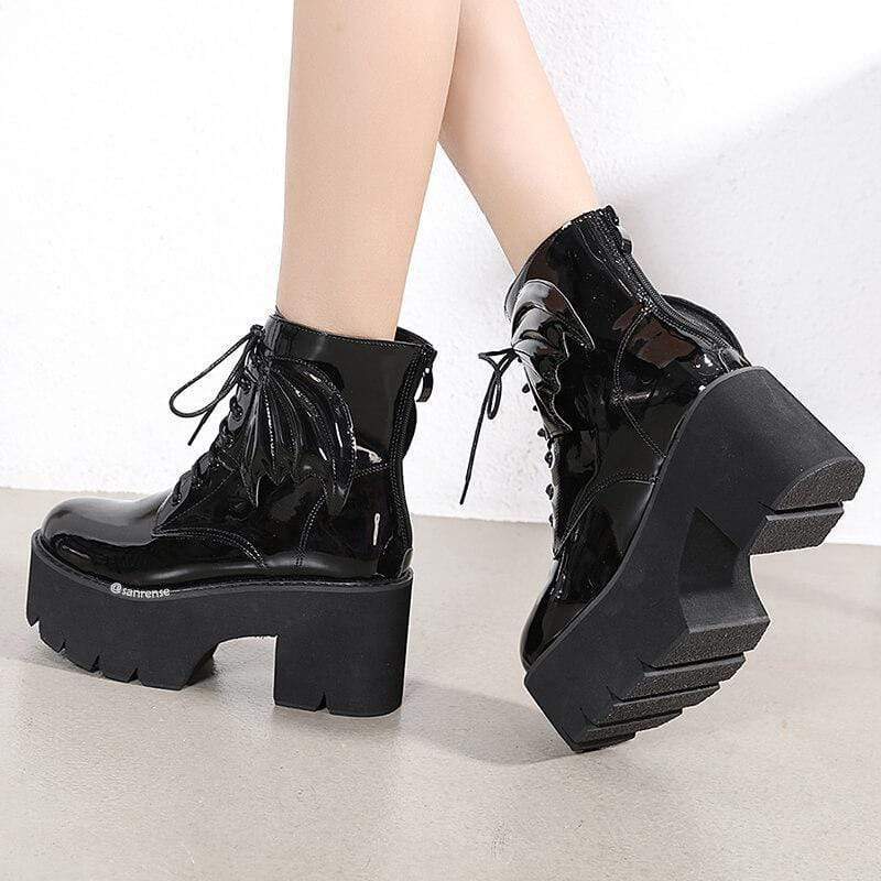 Black Gothic Punk Wing Platform Boots