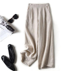 High-Waisted Cotton Linen Loose Straight-Leg Pants