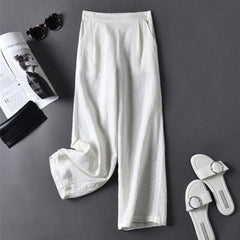 High-Waisted Cotton Linen Loose Straight-Leg Pants