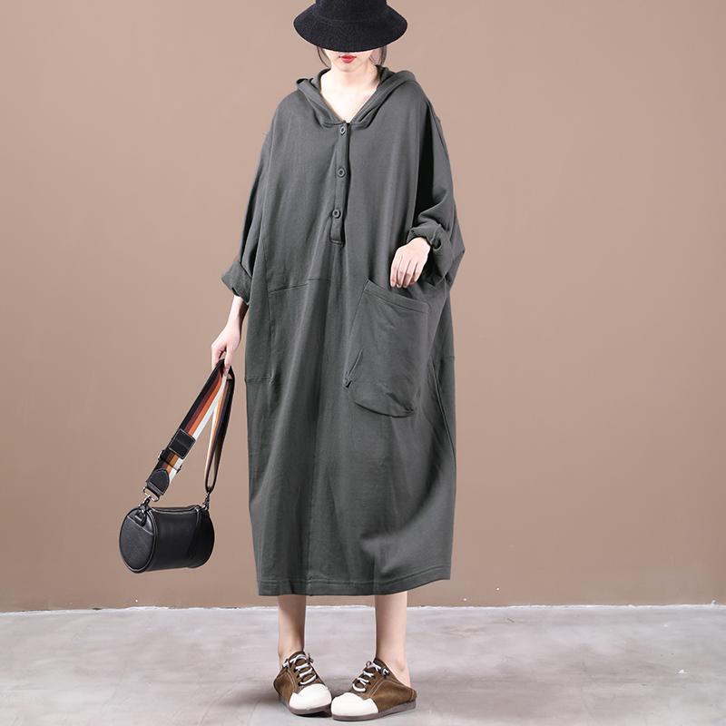 Hooded Single Pocket Mid-length Pullover Sweatshirt Dress Autumn