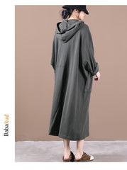 Hooded Single Pocket Mid-length Pullover Sweatshirt Dress Autumn