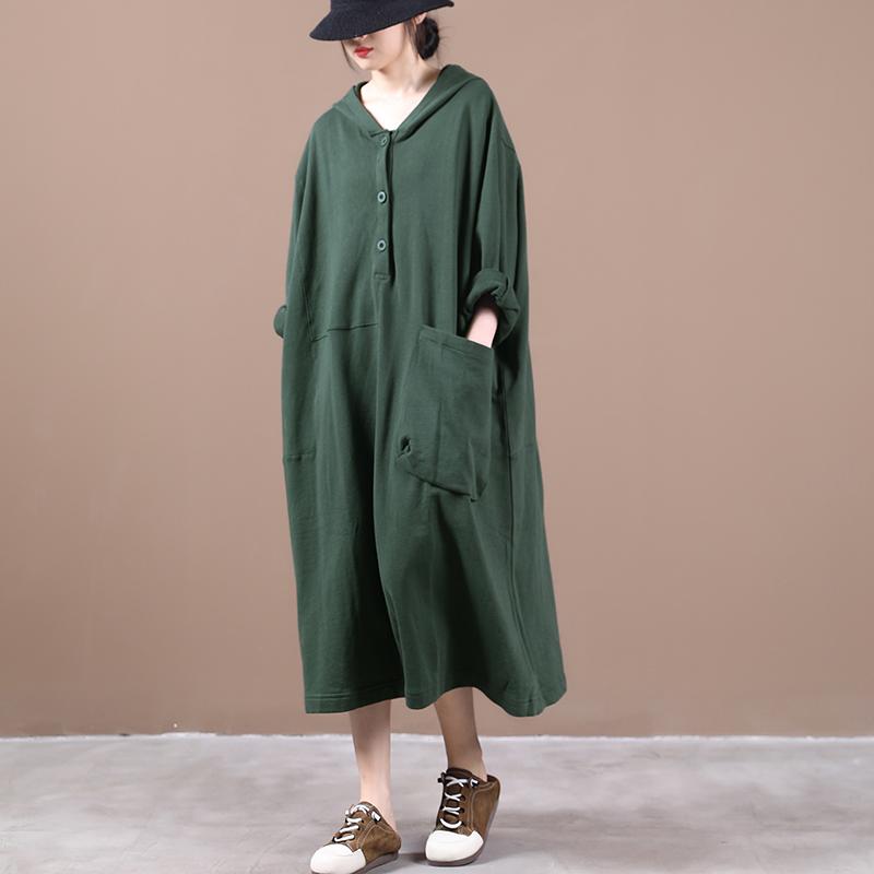 Hooded Single Pocket Mid-length Pullover Sweatshirt Dress Autumn