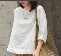 Long Sleeve Women Linen Tops 62707