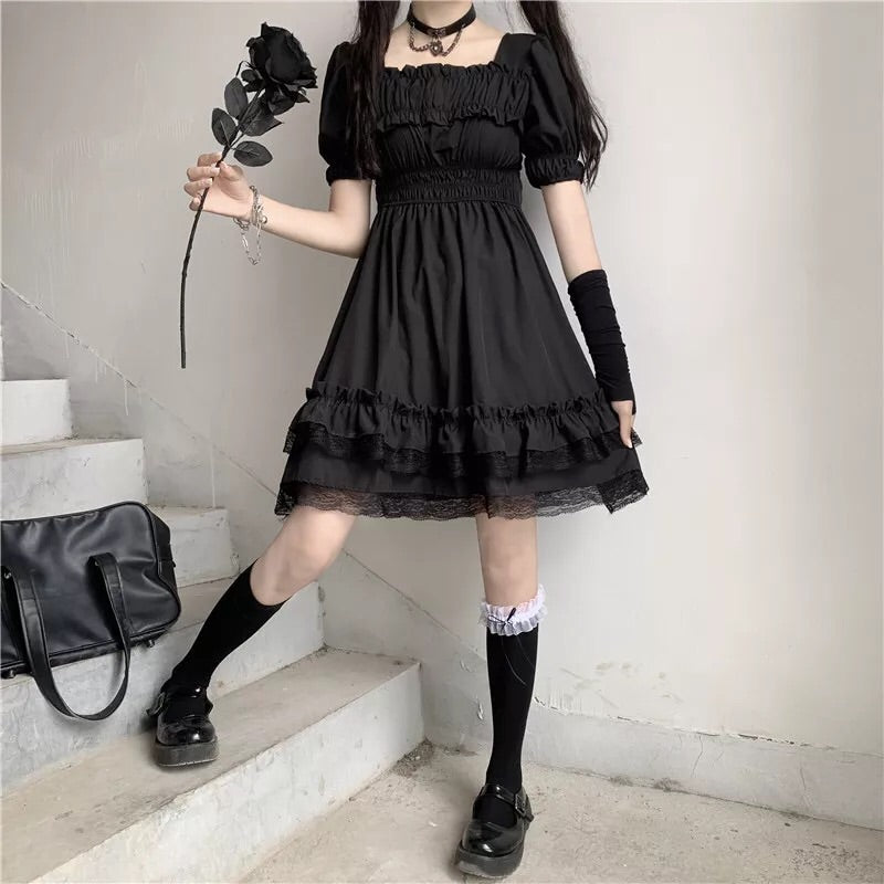 Alt Vampire Tears Vestido gótico oscuro de lolita de manga corta