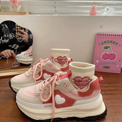 Korean Pink Kawaii Love Heart Daddy Sneakers